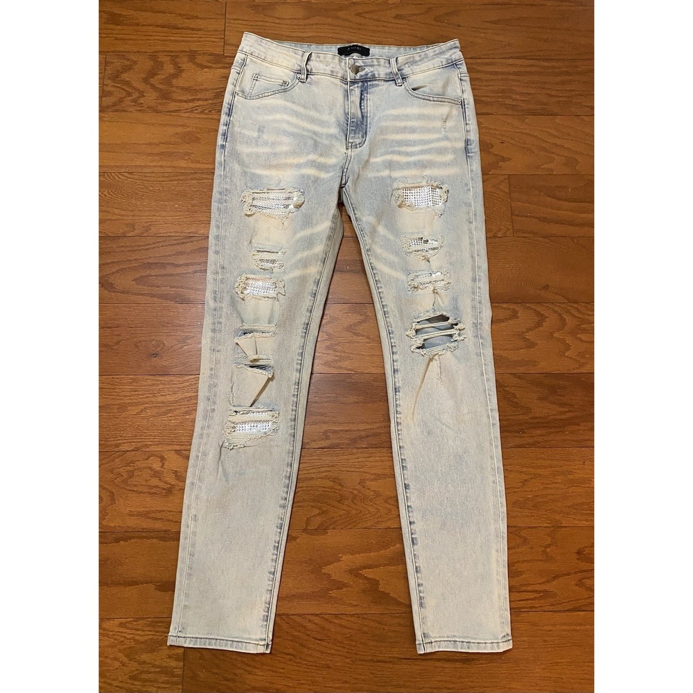 AMIRI Blue Denim Distressed Men's Jeans Diamond Jewels 34 34x31‎ Excellent USA